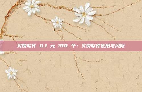 买赞软件 0.1 元 100 个:买赞软件使用与风险