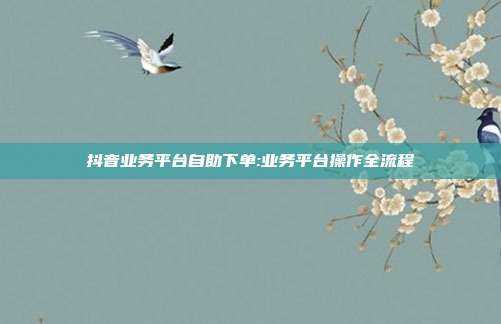 抖音业务平台自助下单:业务平台操作全流程