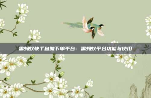 黑蚂蚁快手自助下单平台：黑蚂蚁平台功能与使用