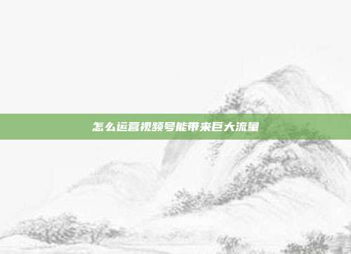 怎么运营视频号能带来巨大流量