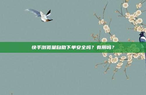 快手浏览量自助下单安全吗？有用吗？