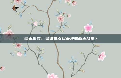 速来学习!如何提高抖音视频的点赞量?