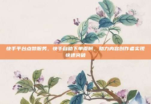 快手平台点赞服务,快手自助下单南柯,助力内容创作者实现快速突破
