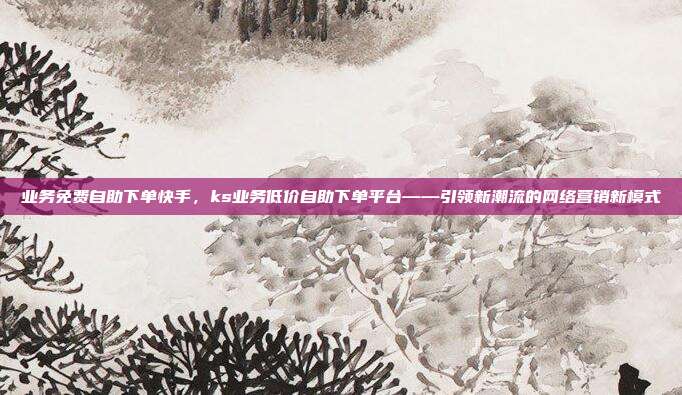 业务免费自助下单快手，ks业务低价自助下单平台——引领新潮流的网络营销新模式