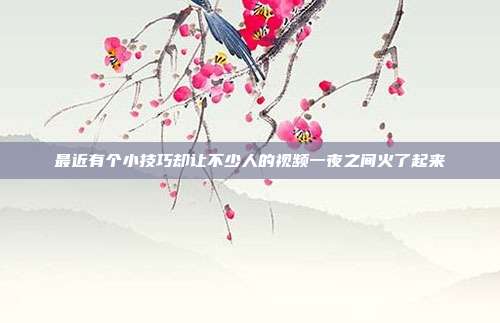 最近有个小技巧却让不少人的视频一夜之间火了起来