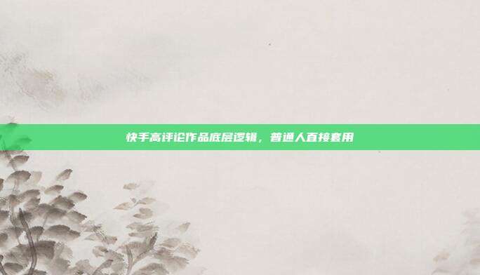 快手高评论作品底层逻辑,普通人直接套用