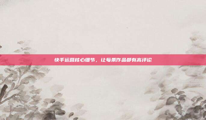 快手运营核心细节，让每条作品都有高评论
