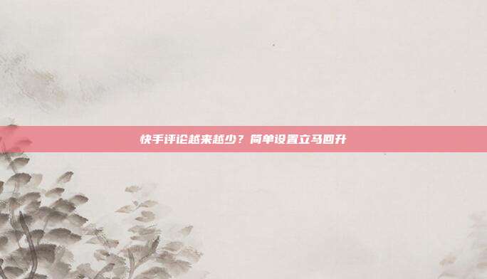快手评论越来越少？简单设置立马回升