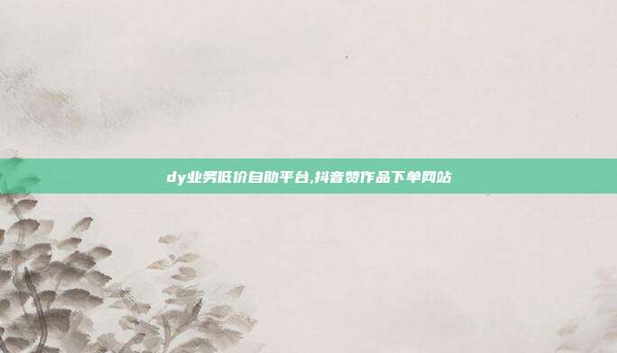 dy业务低价自助平台,抖音赞作品下单网站