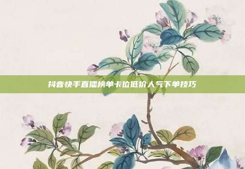 抖音快手直播榜单卡位低价人气下单技巧
