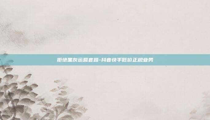 拒绝黑灰运营套路-抖音快手低价正规业务