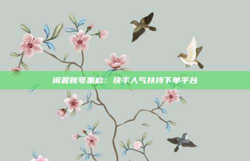 闲置账号重启：快手人气扶持下单平台