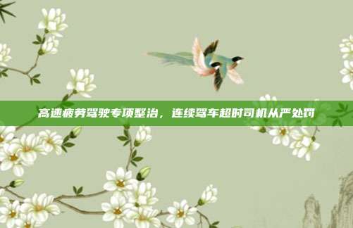高速疲劳驾驶专项整治，连续驾车超时司机从严处罚