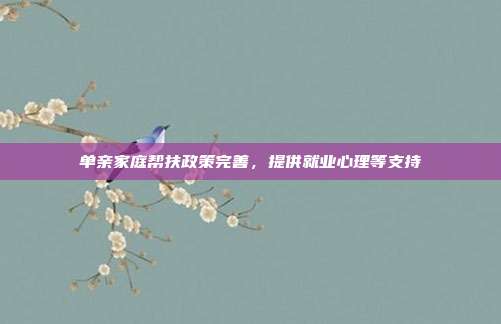 单亲家庭帮扶政策完善，提供就业心理等支持