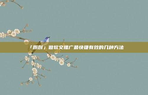 「原创」做软文推广最快捷有效的几种方法