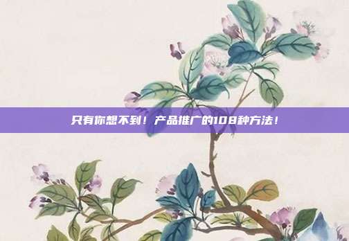 只有你想不到！产品推广的108种方法！