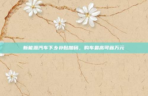 新能源汽车下乡补贴加码,购车最高可省万元