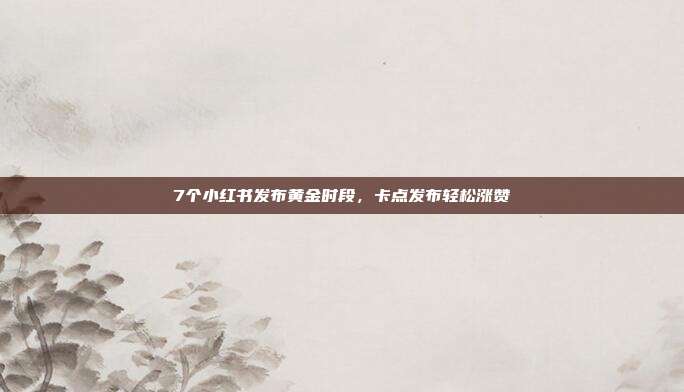 7个小红书发布黄金时段，卡点发布轻松涨赞
