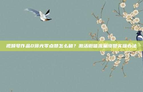 视频号作品0曝光零点赞怎么破?激活微信流量涨赞实操办法