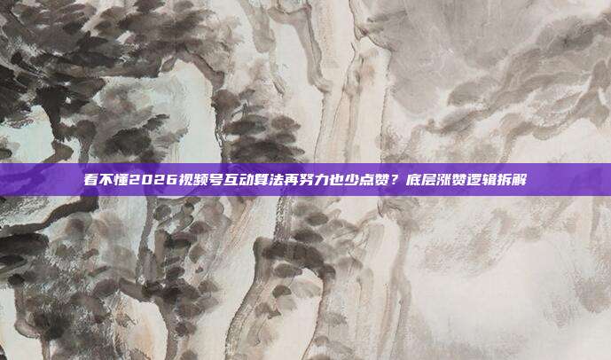 看不懂2026视频号互动算法再努力也少点赞？底层涨赞逻辑拆解
