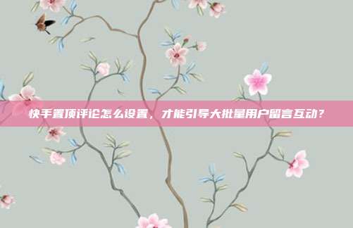 快手置顶评论怎么设置,才能引导大批量用户留言互动?
