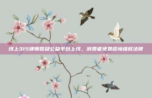 线上315律师答疑公益平台上线，消费者免费咨询维权法律
