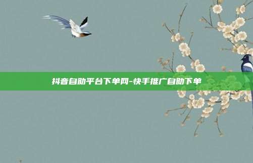 抖音自助平台下单网-快手推广自助下单
