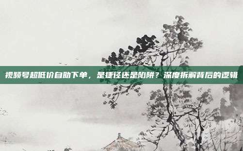 视频号超低价自助下单，是捷径还是陷阱？深度拆解背后的逻辑