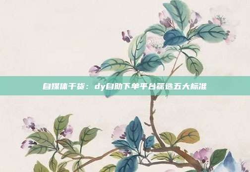 自媒体干货:dy自助下单平台筛选五大标准
