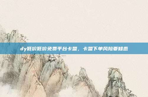 dy低价低价免费平台卡盟,卡盟下单风险要知悉