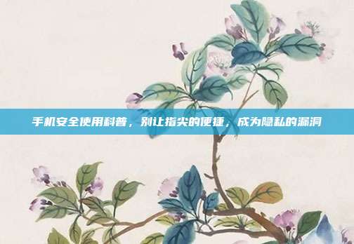 手机安全使用科普，别让指尖的便捷，成为隐私的漏洞