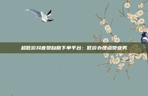 超低价抖音赞自助下单平台:低价办理点赞业务