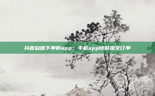 抖音自助下单的app：手机app随时提交订单