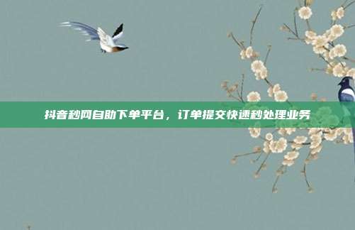 抖音秒网自助下单平台,订单提交快速秒处理业务