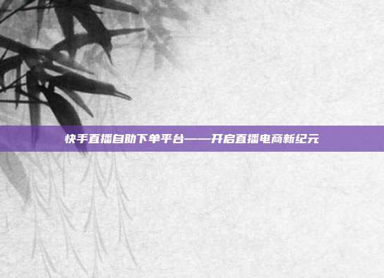 快手直播自助下单平台——开启直播电商新纪元