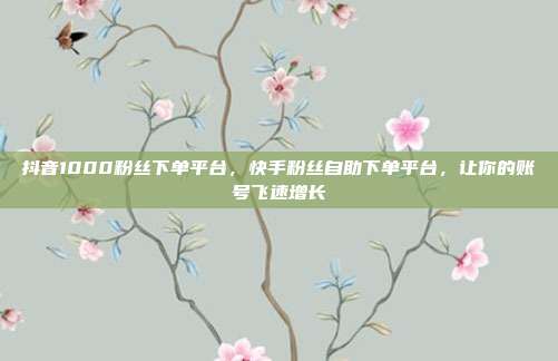 抖音1000粉丝下单平台，快手粉丝自助下单平台，让你的账号飞速增长
