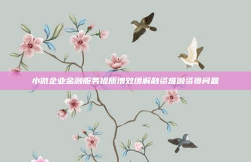小微企业金融服务提质增效缓解融资难融资贵问题