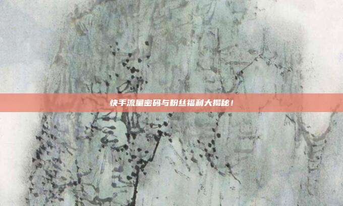 快手流量密码与粉丝福利大揭秘!