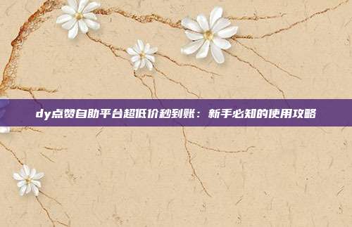 dy点赞自助平台超低价秒到账：新手必知的使用攻略